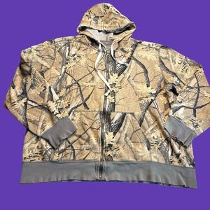 Vintage Y2K Faded Glory Camo Full Zip Hoodie Mens XL Hunting Distressed Outdoor